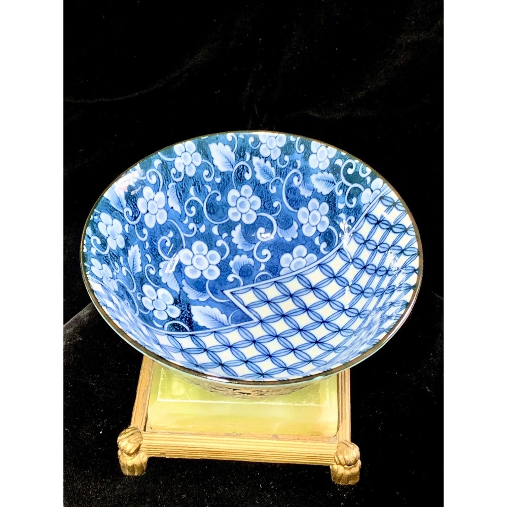 Takahashi Blue Floral‎ & Diamond Pattern Noodle Rice Bowl - Perfectly Beautiful